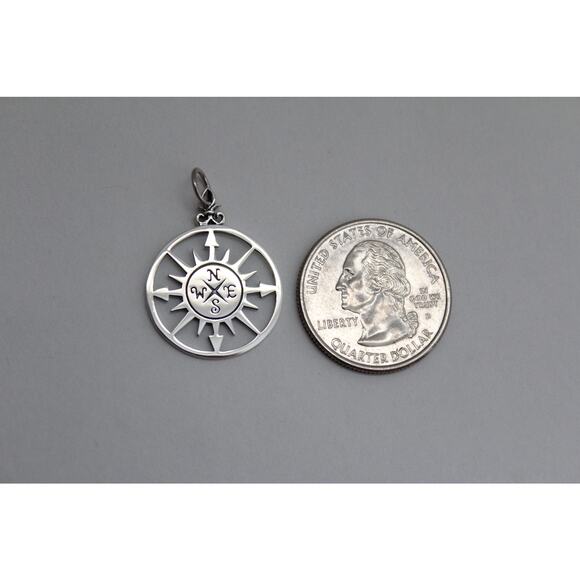 Sterling Silver Compass Rose Charm Necklace, Silver Compass Rose Charm - Picture 3 of 6